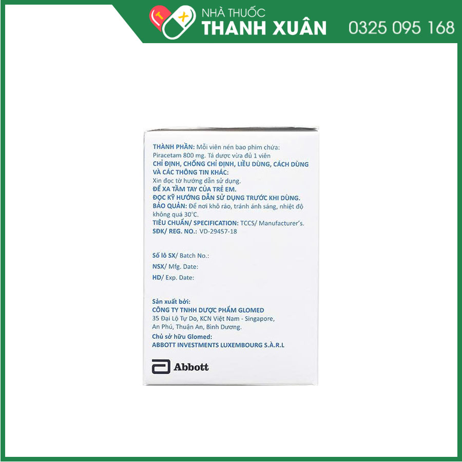 Nootryl 800 thuốc điều trị triệu chứng rung giật cơ, thiếu máu não, giảm nhận thức, chứng khó đọc ở trẻ em